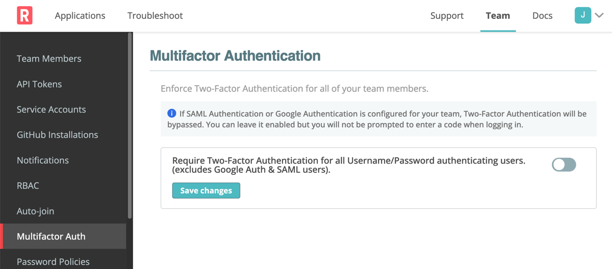 Multifactor authentication for teams in the Vendor Portal